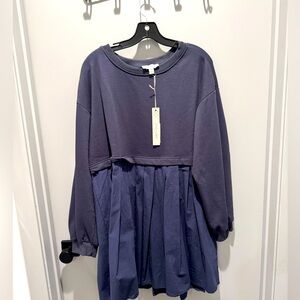 She + Sky Navy Pleated Sweater Dress. NWT.